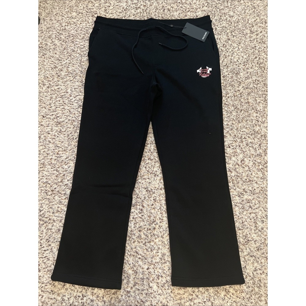 True Religion New Sweatpants Mens Sz XL  Black Straight Leg‎ Logo Cotton Blend